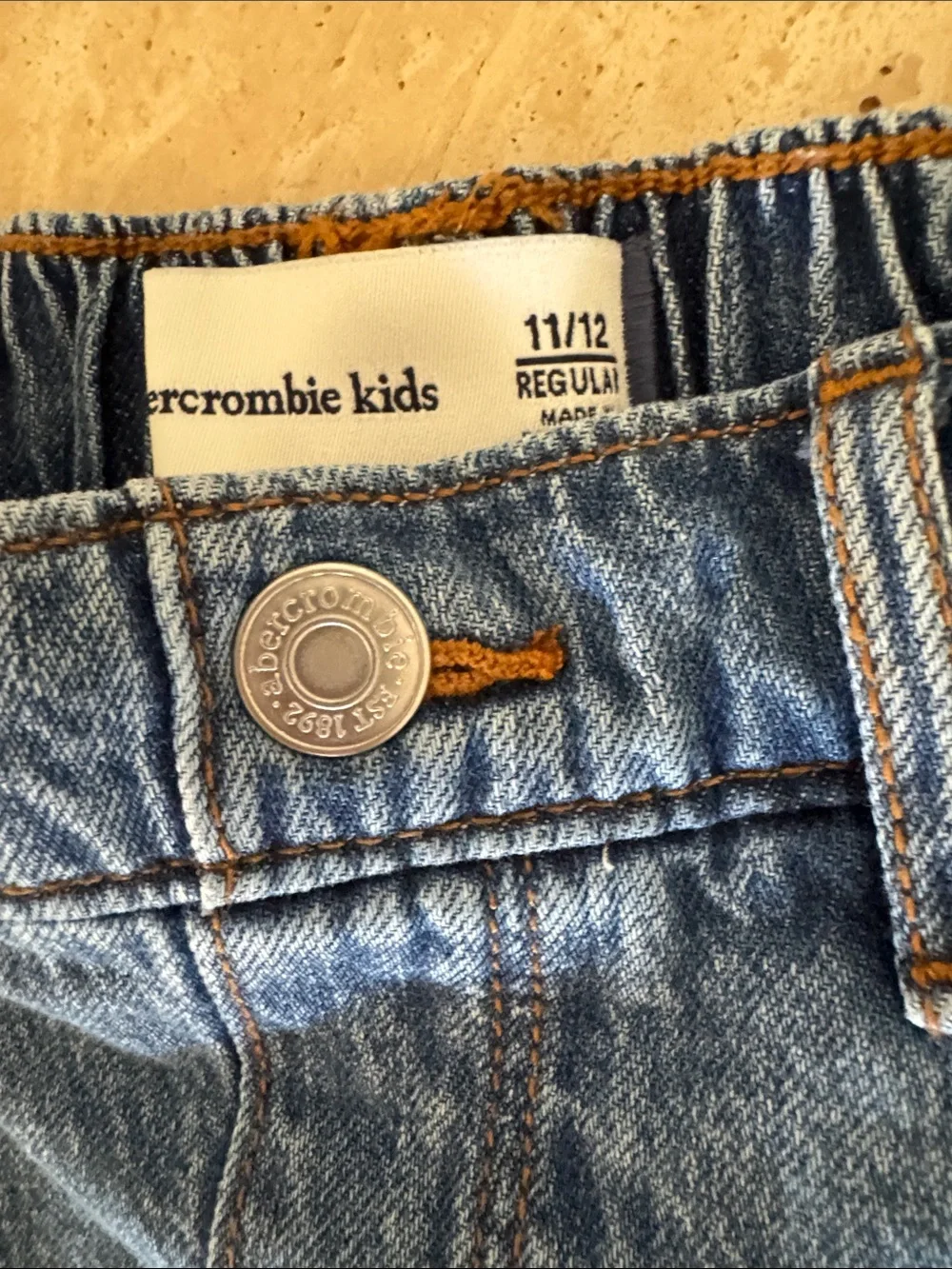 abercrombie kids light wash denim jacket & matching skirt with cherry embroidery